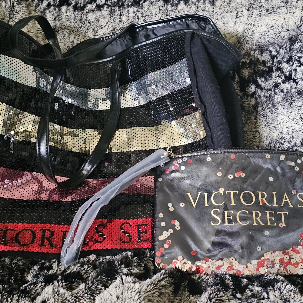 Victoria's Secret Sequin Tote and Pouch Set